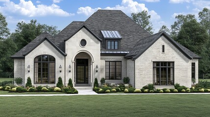 Obraz premium Photorealistic View of a Contemporary House's Elegant Front Entrance