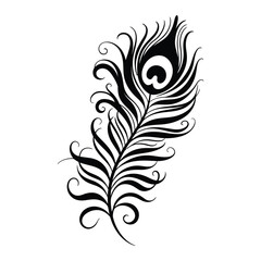 Peacock Feather Mandala design, Silhouette, Vector, Icon, Logo, White Background.