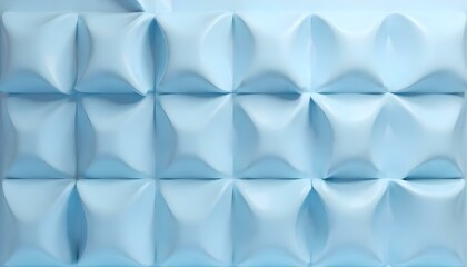 A full shot of a 3D rendering of a wall with a repeating pattern of curved, interlocking shapes, using a monochromatic color scheme with shades of light blue and gray