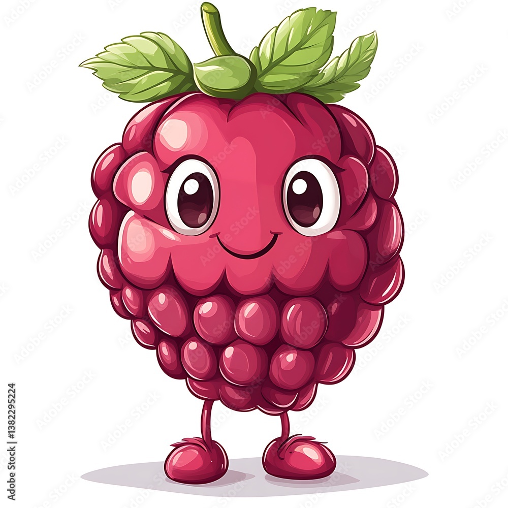 Poster smiling raspberry character: an adorable cartoon raspberry character with a joyful expression, cheer