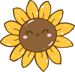 Cute Spring Sunflower with Smile Face Doodle Hand Drawn