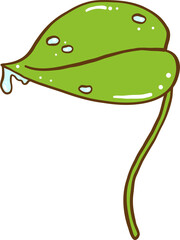 Cute Green Leaf with dew drop Decorative Doodle Hand Drawn