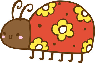 Groovy Retro Spring Ladybug Doodle Hand Drawn