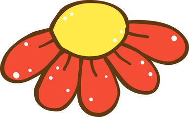 Cute Retro Spring Red Flower Doodle Hand Drawn