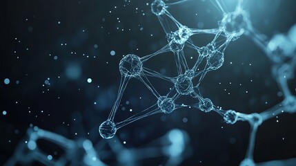 Abstract representation of a molecular structure with connecting lines and glowing particles around it