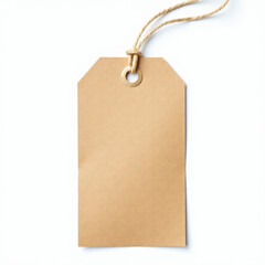 Elegant Brown Paper Tag Wrapped Tightly in Rope Against Simple White Background. A brown paper tag with a string attached to it.
