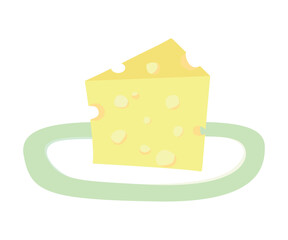 Slice of Swiss cheese on a fancy plate. Vector illustration.