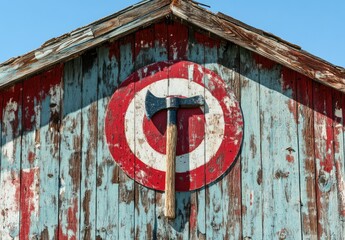 Axe and Target on Wooden Hut