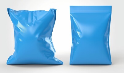 Two Blue Food Packaging Bags On A White Background For Mockup Purposes