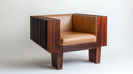 A wooden chair with a brown seat and back