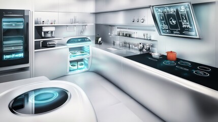 Fototapeta premium Futuristic Smart Kitchen: A Glimpse into Tomorrow's Culinary Landscape
