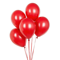 Bunch of red balloons isolated on transparent background