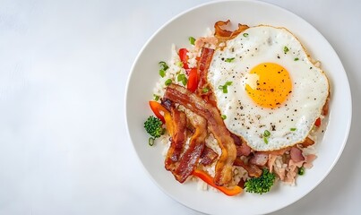 American breakfast on a white table, Generative AI