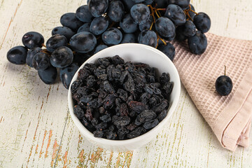 Dry ripe sweet blue raisin