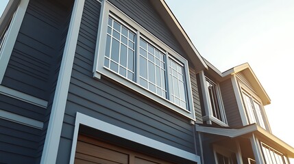 Close Up of a Gorgeous Two Story Home with Garage and Windows