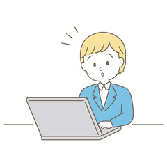 20～40代、スーツ着用女性のビジネスシーン、シンプルかわいい線タイプ（気付く・白背景）
