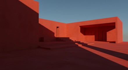 Crimson Geometry: Sun-Drenched Shadows AI Generated