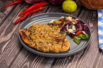 Tasty chicken steak with vegetables
