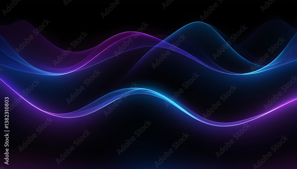 Canvas Prints dark abstract background with glowing wave. blue purple wave line light gradient dark background. ab