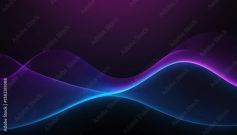 Canvas Prints dark abstract background with glowing wave. blue purple wave line light gradient dark background. ab