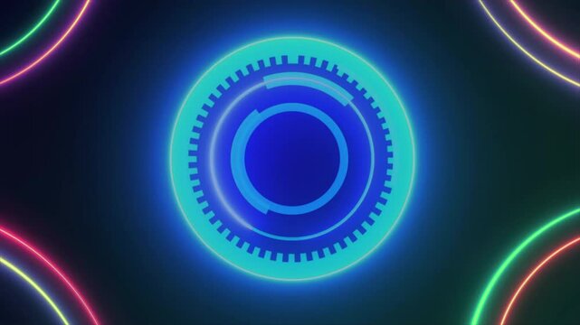 Abstract blue vector design with glowing circles creates a bright, energetic illustration in dark space