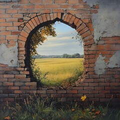Brick Wall Arch, Field View, Autumn