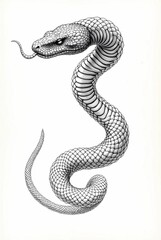 Fototapeta premium A striking, detailed grayscale illustration of a coiled snake.