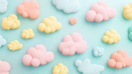 Pastel-colored cloud shapes arranged on a light blue background.