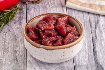 Raw beef meat cubes pieces