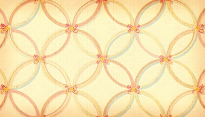 Fototapeta premium A seamless pattern with overlapping circles and floral motifs, rendered in a distressed, vintage style