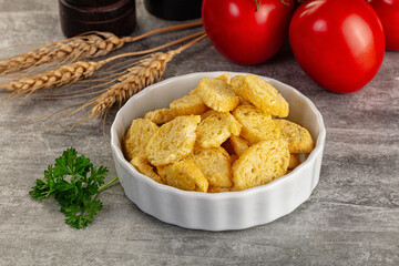 Crunchy croutons heap - roasted bread