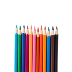 A vibrant row of colored pencils ready for creative expression against a bright white background.