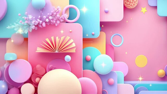 Soft pastel geometric 3D background with pink and blue tones
