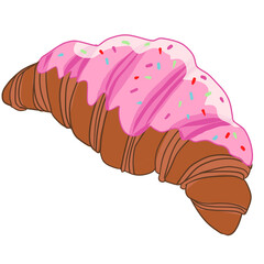 An illustration of a colored croissant with sweet strawberry topping.