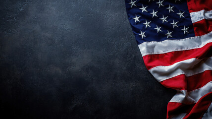 Obraz premium American Flag Draped on Dark Textured Background Symbolizing Patriotism, Honor, Freedom, and National Pride