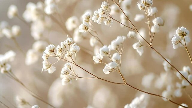 Whisper of Delicate Bloom: Close-up showcases dainty white baby's breath flowers swaying gently, a testament to nature's ethereal grace and understated elegance.