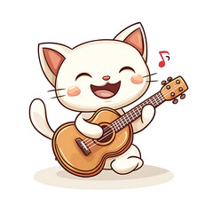 Fototapeta premium Cute cartoon cat playing guitar with hearts