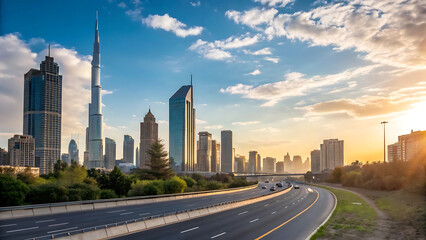 Fototapeta premium Stunning Dubai Skyline at Sunset Modern Architecture and Cityscape