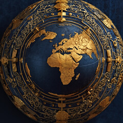 Fototapeta premium Elegant globe design with golden continents on a dark background 