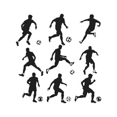 Football Player Silhouette set Clipart on a white Background