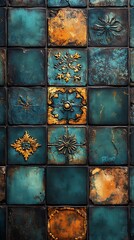Stunning Teal and Gold Tile Wallpaper Breathtaking 4K Mobile Wallpaper