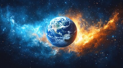Obraz premium Planet Earth in vibrant cosmic nebula.
