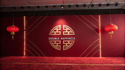 Elegant Red and Gold Chinese New Year Event Backdrop