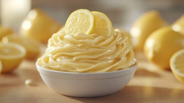 Creamy lemon sauce in a bowl