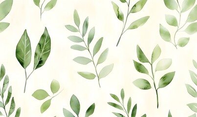 watercolor painting Ferns and leaves in soft greens, arranged to create an organic pattern, Generative AI