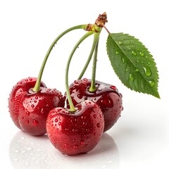 Red Cherries Isolated on White Background &ndash; Fresh and Juicy Fruit