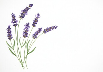 Naklejka premium A botanical illustration of several sprigs of lavender on a white background in a watercolor style