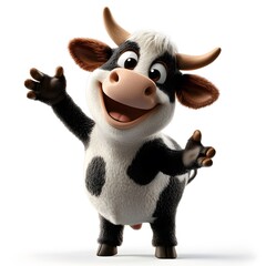 Naklejka premium 3d cartoon, cow, on white background studio photo style, clean and clear