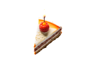 High-quality PNG image of a single slice cake with layers of cream cheese frosting. Isolated on a transparent background, ideal for use in dessert menus, bakery advertisements, food blog