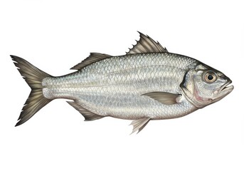 Fototapeta premium Illustration of a silver colored tarpon fish with detailed scales on a white background view side